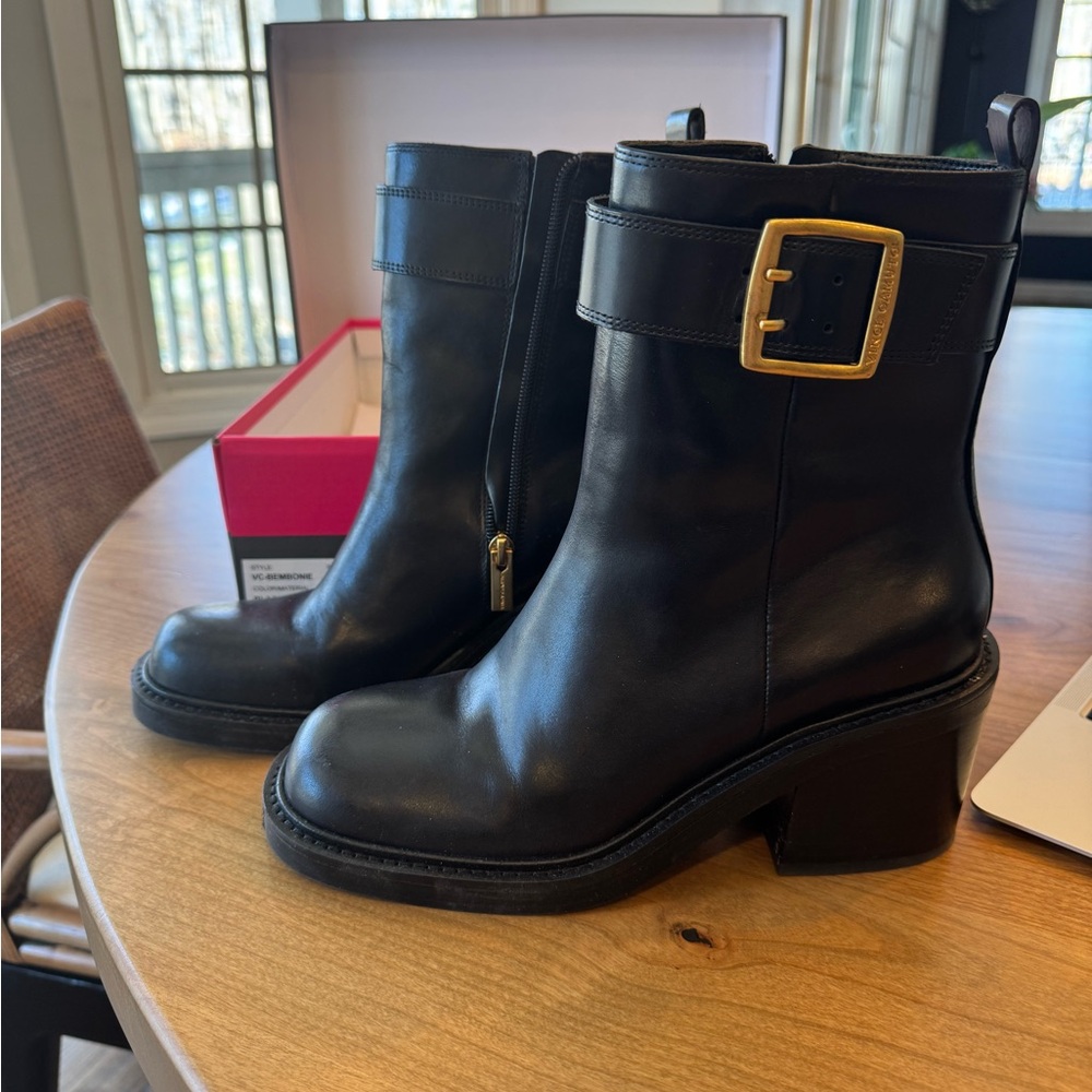 Vince Camuto Bembonie Leather Buckle Detail Booties
